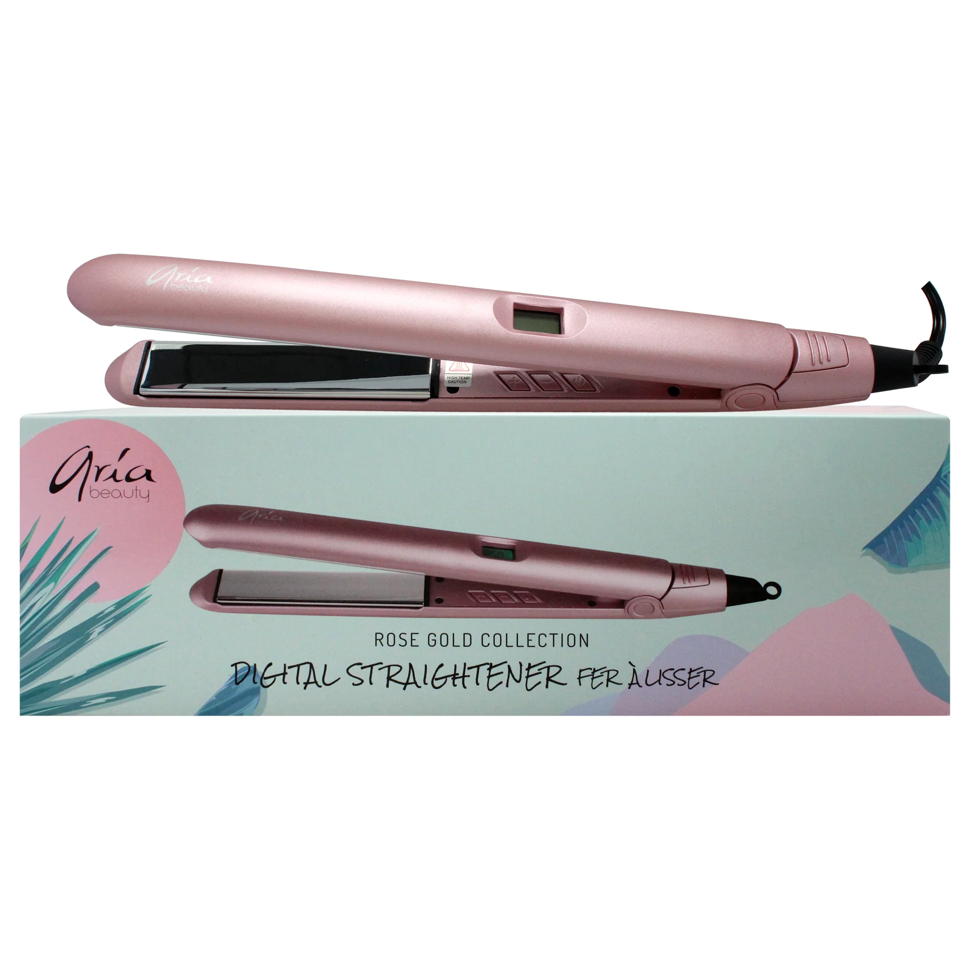 Digital Hair Straightener - Rose Gold by Aria Beauty for Women - 1 Inch Flat Iron - Olabens