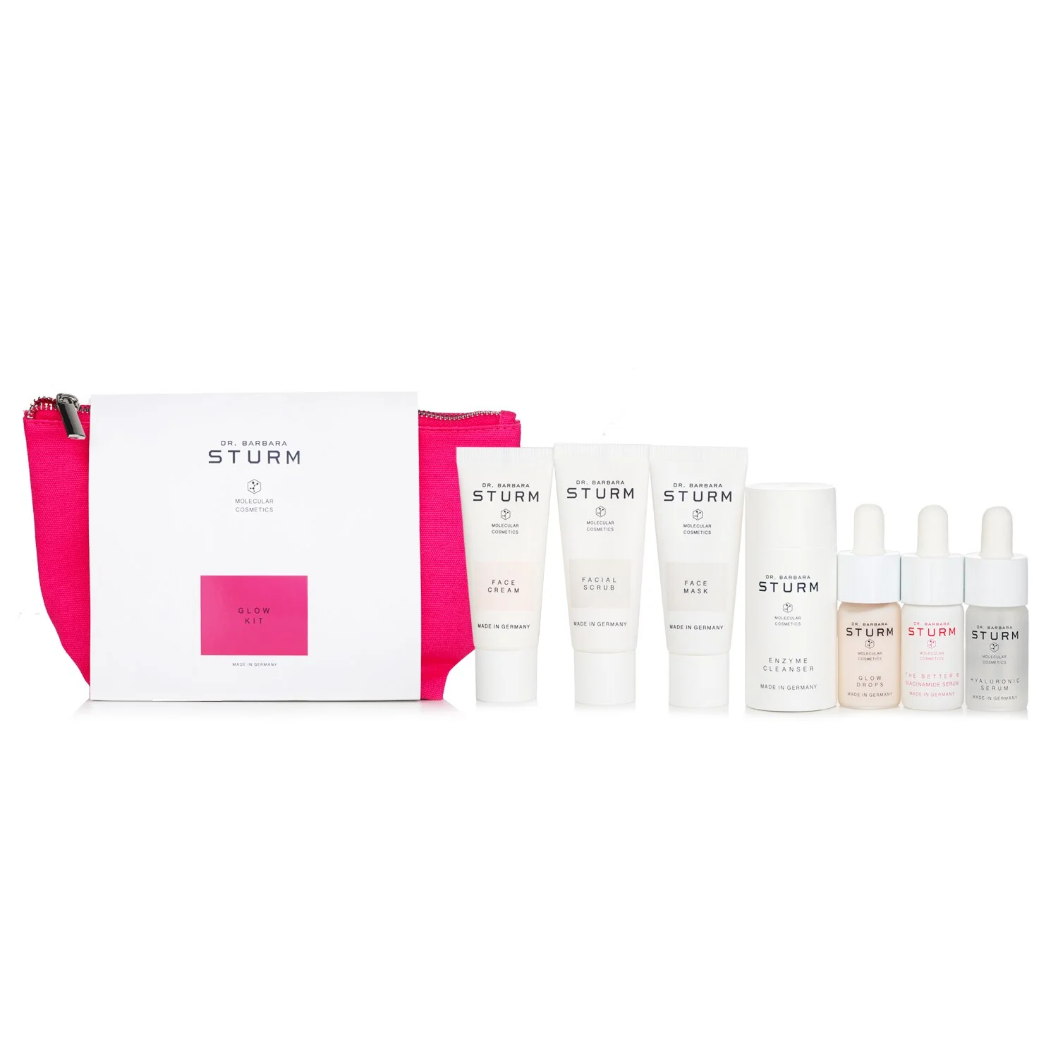 Dr. Barbara Sturm GLOW KIT:FACIAL SCRUB, FACE MASK, HYALURONIC SERUM, FACECREAM,GLOW DROPS,ENZYME CLEANSER,THE BETTER B NIACINAMIDE SERUM  7pcs+1bag - Olabens