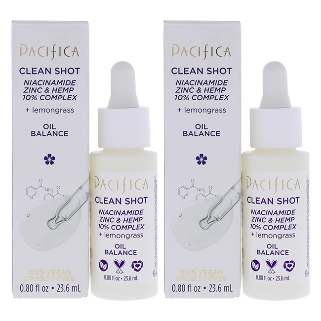 Clean Shot Niacinamide Zinc and Hemp 10 Percent Complex by Pacifica for Unisex - 0.8 oz Serum - Pack of 2 - Olabens