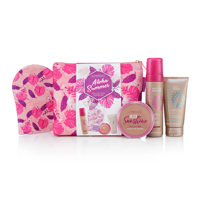 Sunkissed 28578 Aloha Summer Tanning Set Medium Mousse Small Hello Sunshine Bronzer Single Mitt Primer 150ml Bag 200ml 12g - Olabens