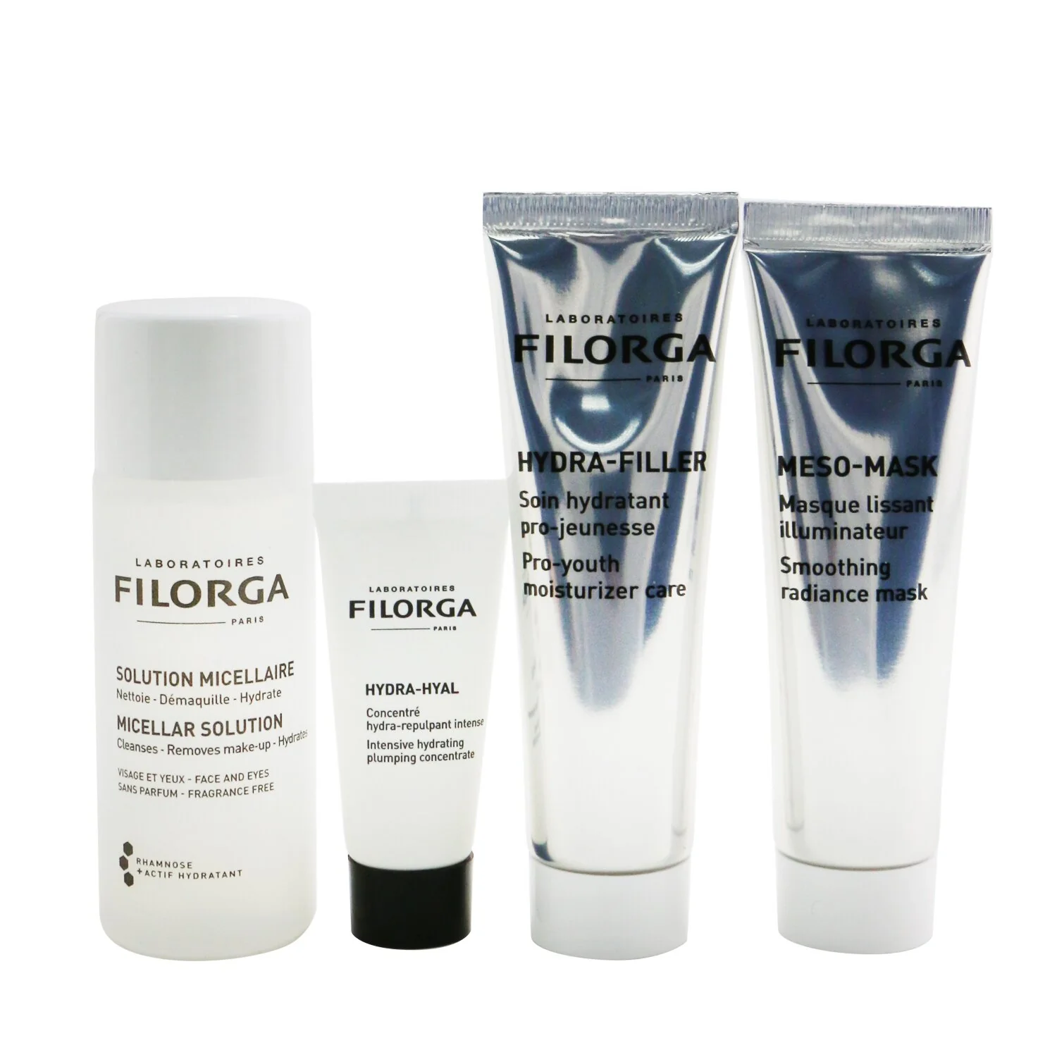 Filorga Intense Hydration Set: Micellar Solution 50ml+Hydra-Hyal 7ml+Hydra-Filler 30ml+Meso Mask 30ml+Bag  4pcs+1bag - Olabens