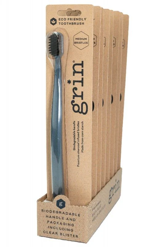 grin Biodegradable Toothbrush Medium Navy Blue - Olabens