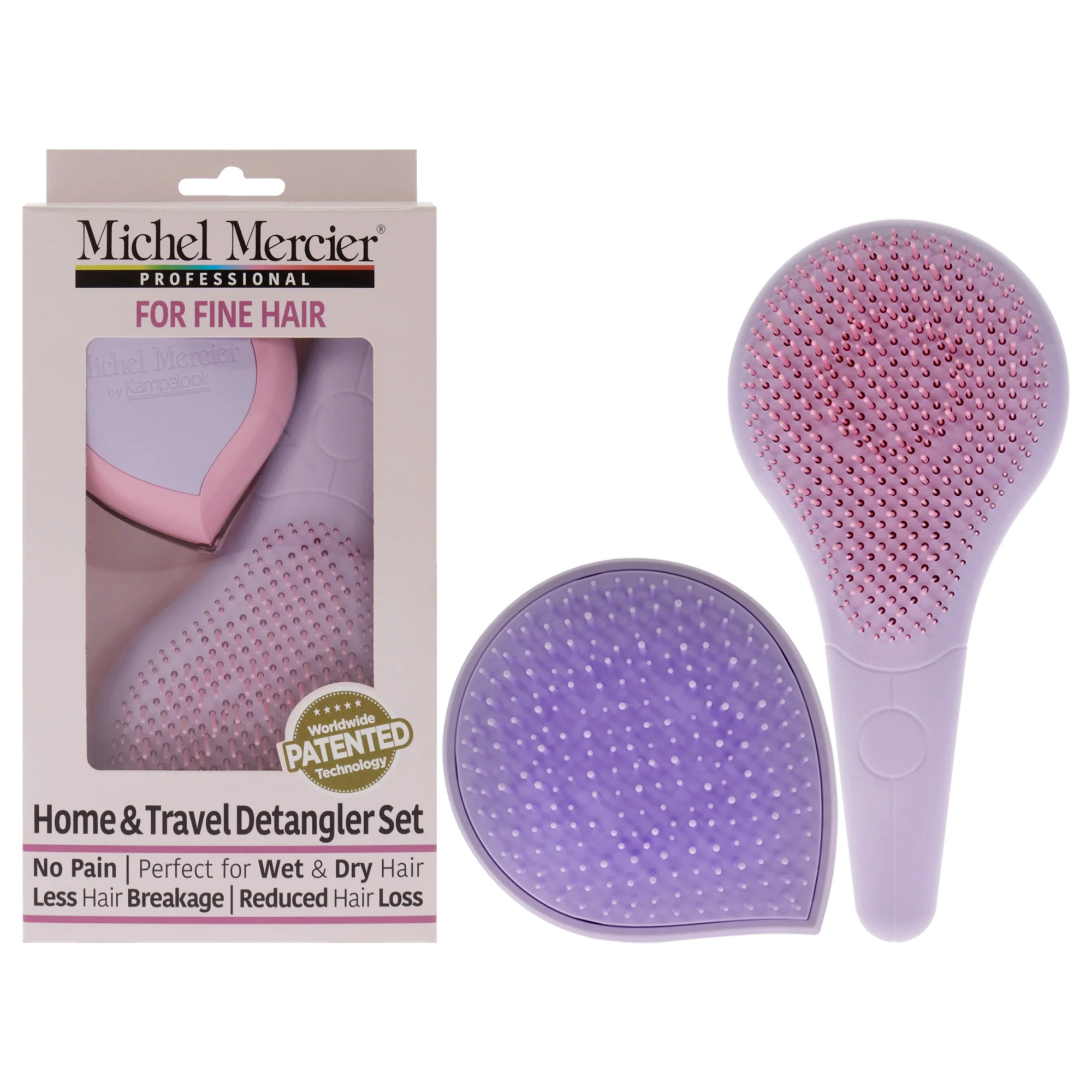Home and Travel Detangler Set - Fine Hair by Michel Mercier for Unisex - 2 Pc The Classic Detangler Brush, The Travel Detangler Brush - Olabens