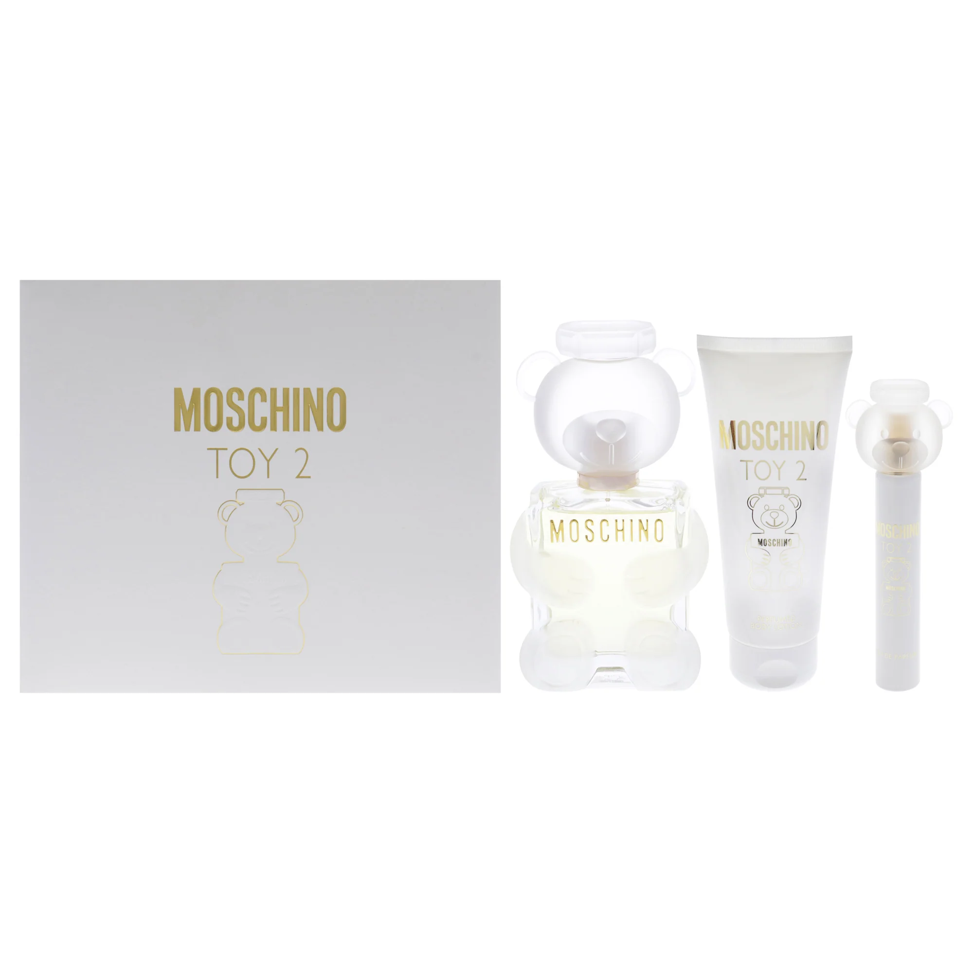 Moschino Toy 2 by Moschino for Women - 3 Pc Gift Set 3.4oz EDP Spray, 0.3oz EDP Spray, 3.4oz Body Lotion - Olabens