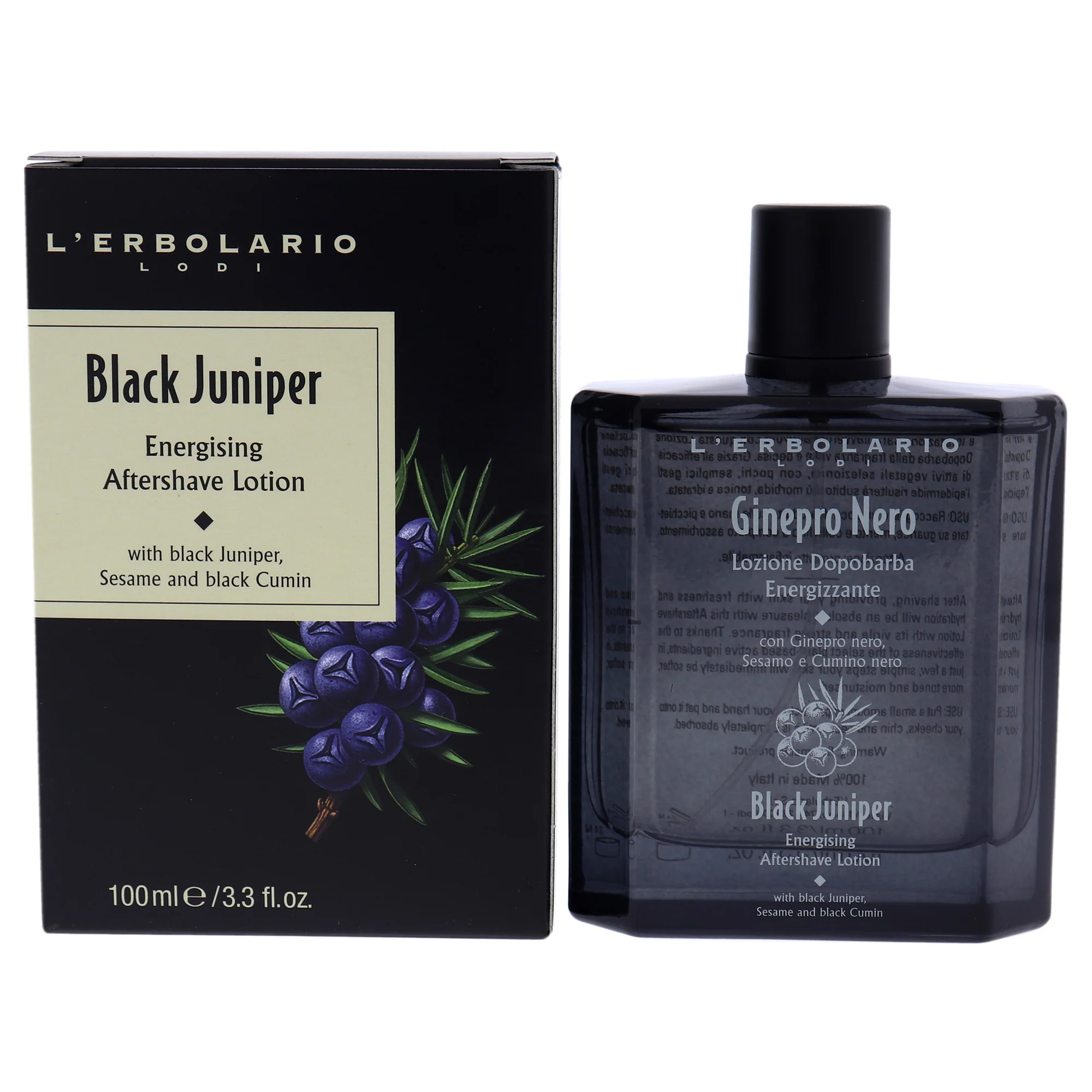 Black Juniper Energising Aftershave Lotion by LErbolario for Unisex - 3.3 oz After Shave Lotion - Olabens