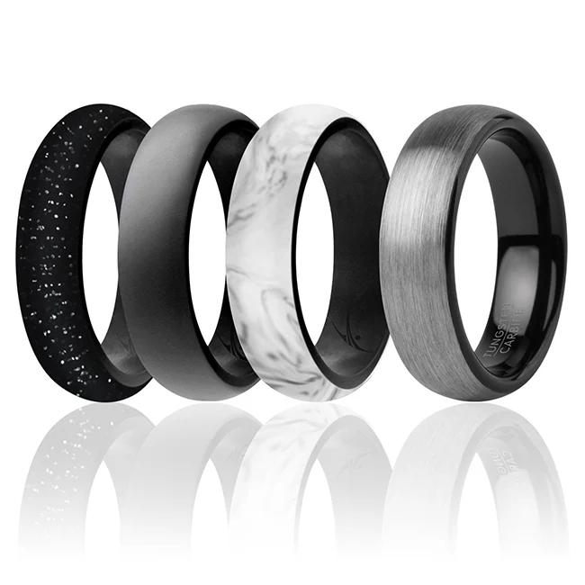 Silicone Wedding Twin Brushed 6mm Ring Set - Marble by ROQ for Women - 4 x 9 mm Ring - Olabens