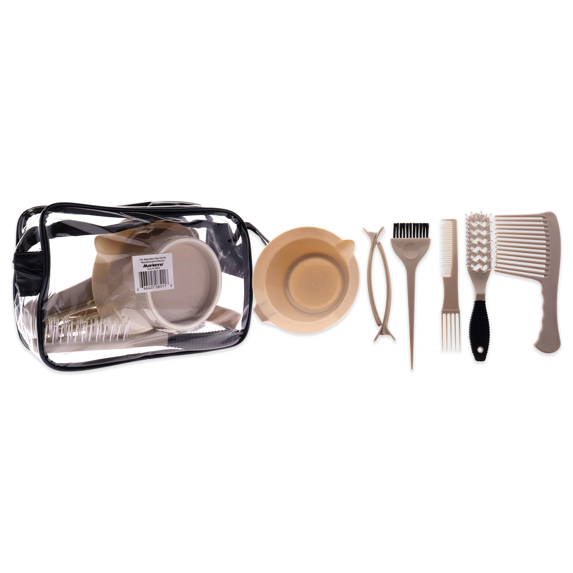 Hair color Tint Kit - Beige by Marianna for Unisex - 7 Pc Mixing Bowl, Hair Clips, Color Brush, Comb, Brush, Detangling Comb, Bag - Olabens