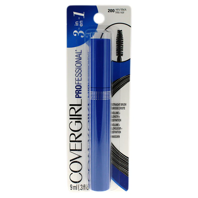 Professional 3-in-1 Straight Brush Mascara - # 200 Very Black by CoverGirl for Women - 0.3 oz Mascara - Olabens