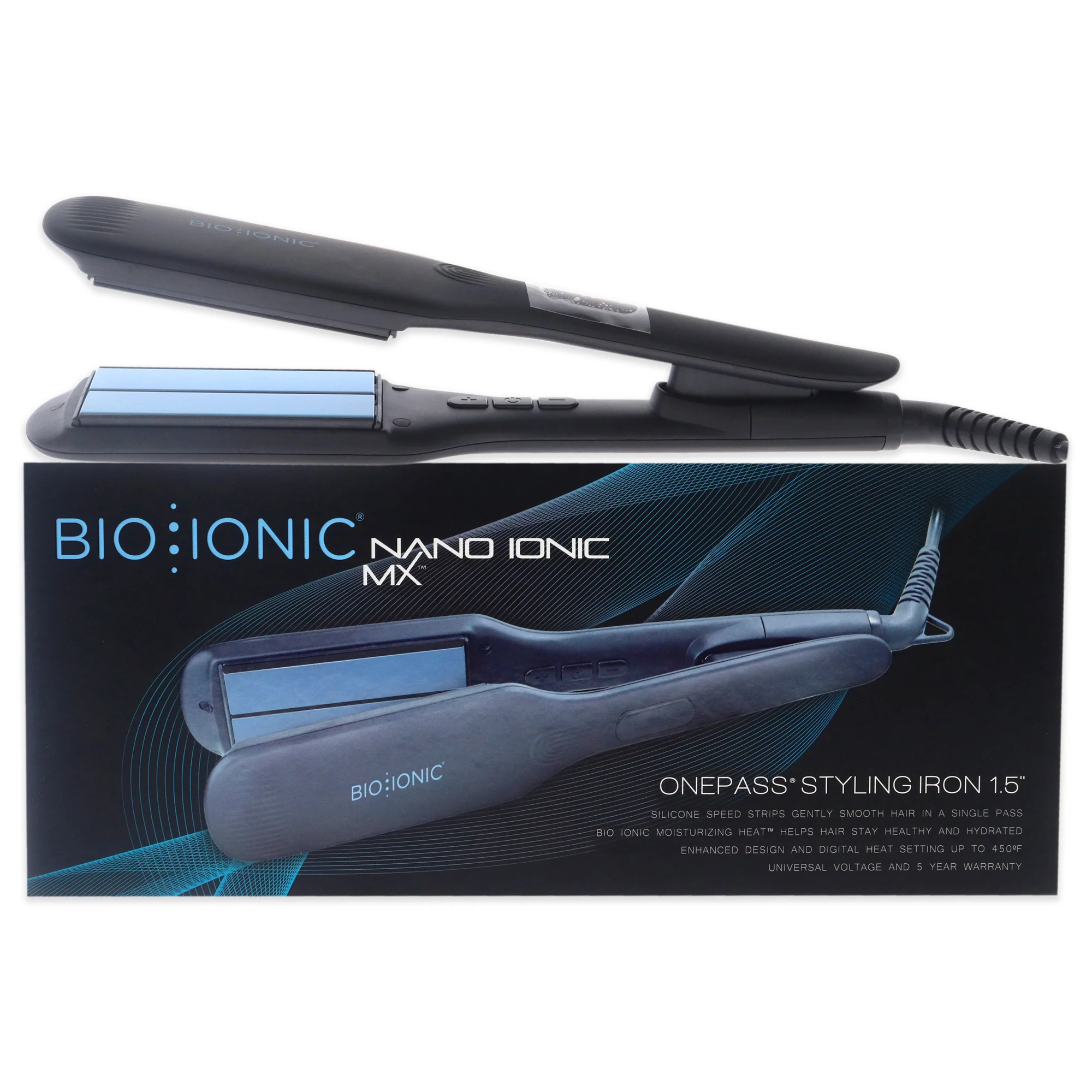 Onepass Nanoionic MX Styling Iron - Black by Bio Ionic for Women - 1.5 Inch Flat Iron - Olabens