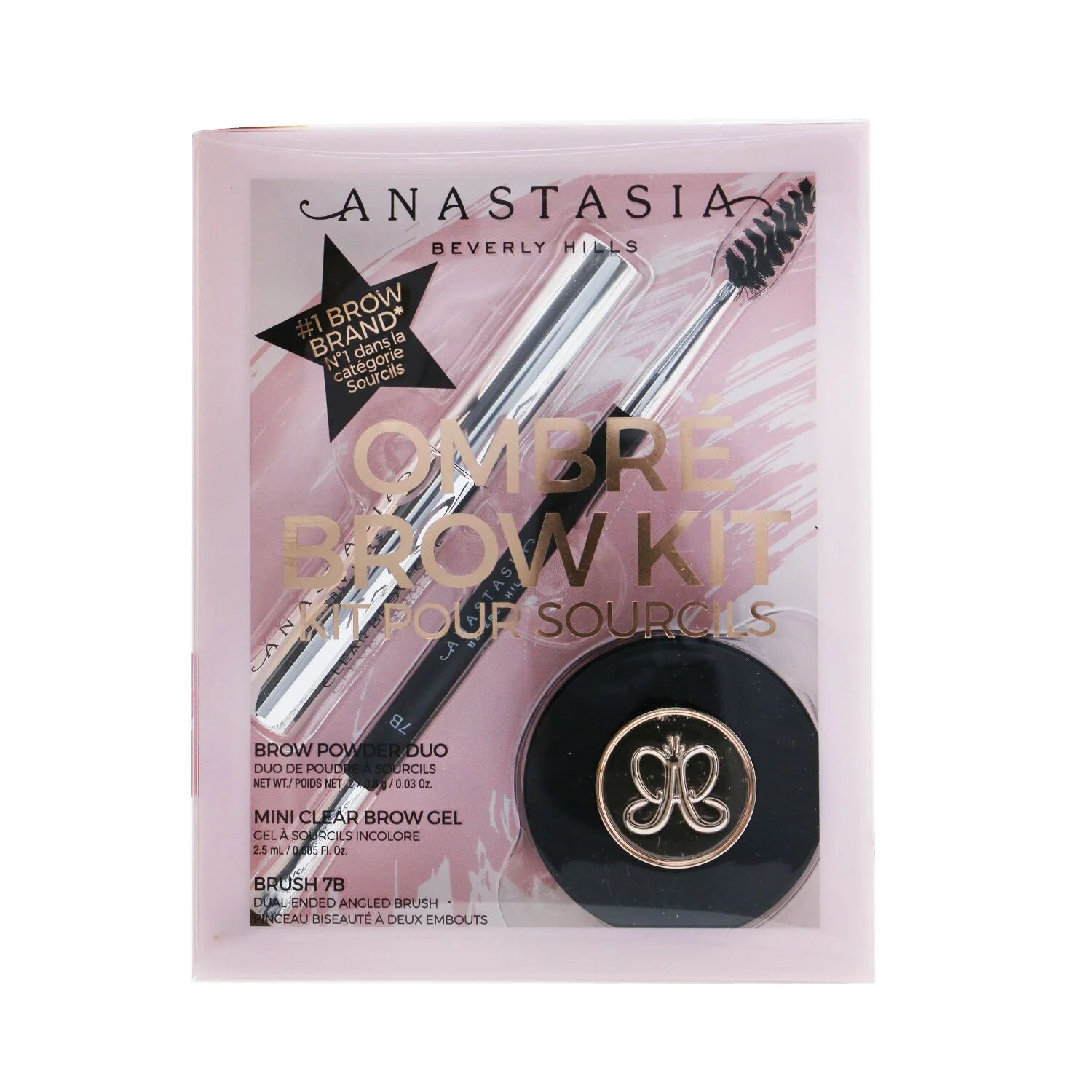 Anastasia Beverly Hills Ombre Brow Kit (Brow Powder Duo + Mini Clear Brow Gel + Brush 7B) - # Ebony  3pcs - Olabens