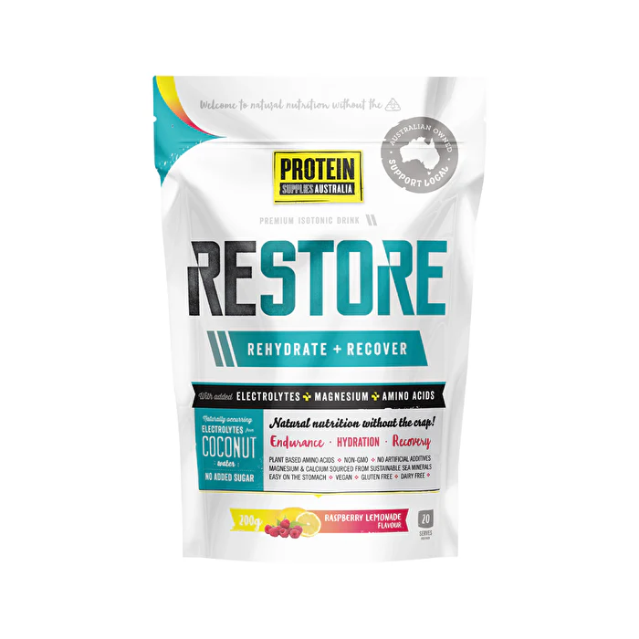 Protein Supplies Australia Restore Hydration Recovery Drink Raspberry Lemonade 200g - Olabens