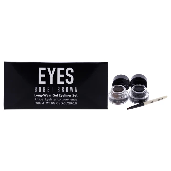Bobbi Brown Long-Wear Gel Eyeliner Set by Bobbi Brown for Women - 3 Pc Set 0.1oz Long-Wear Gel Eyeliner - Black Ink , 0.1oz Long-Wear Gel Eyeliner - Sepia Ink, Ultra Fine Eyeliner Brush - Olabens