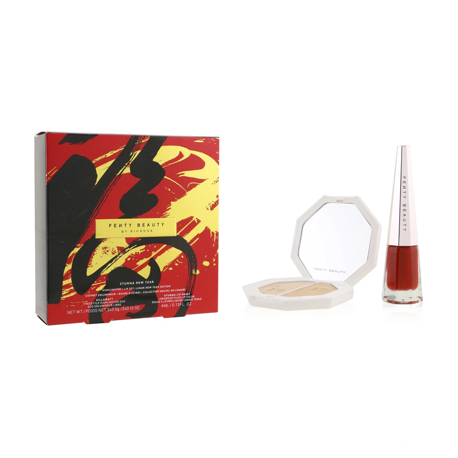 Fenty Beauty by Rihanna Stunna New Year Highlighter + Lip Set (1x Highlighter Duo 7g + 1x Stunna Lip Paint)  2pcs - Olabens