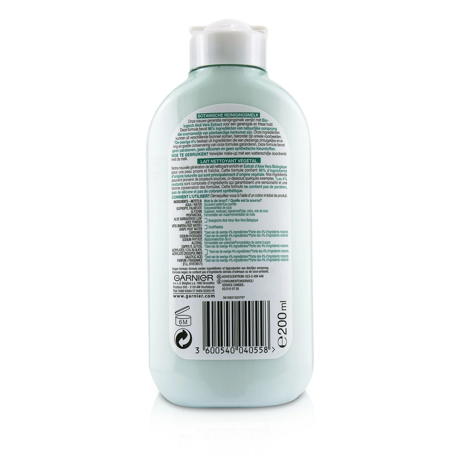 Garnier SkinActive Botanical Cleansing Milk With Aloe Vera (For Normal To Combination Skin)  200ml/6.7oz - Olabens