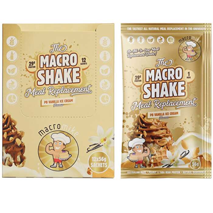 Macro Mike The Macro Shake Meal Replacement PB Vanilla Ice Cream 12x56g - Olabens