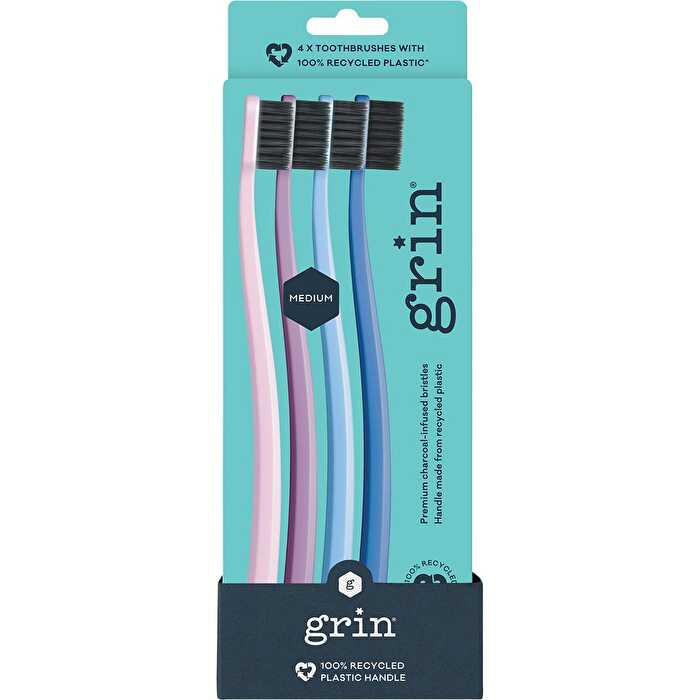 Grin 100% Recycled Toothbrush Medium Purple 8x4pk - Olabens