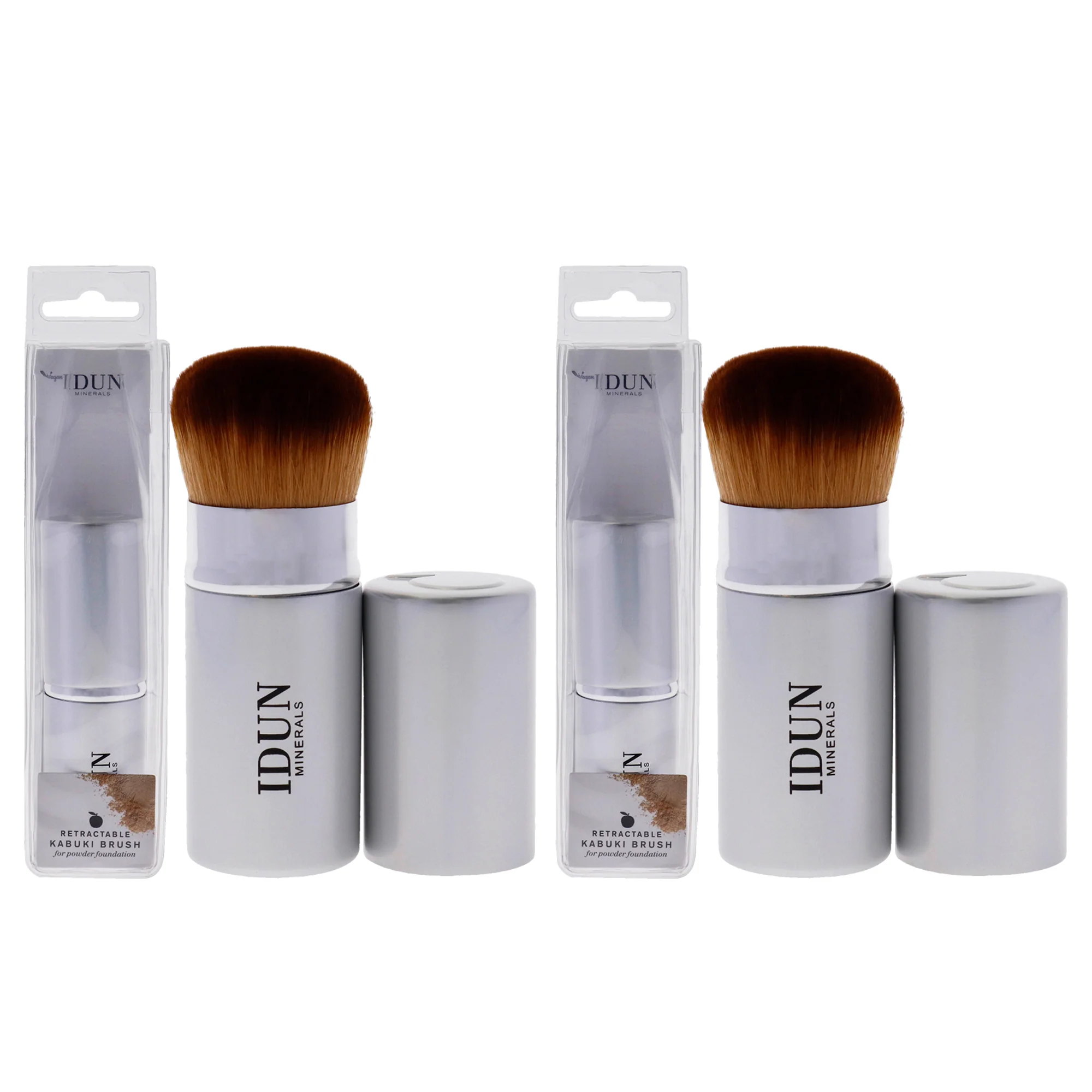 Retractable Kabuki Brush - 002 by Idun Minerals for Women - 1 Pc Brush - Pack of 2 - Olabens