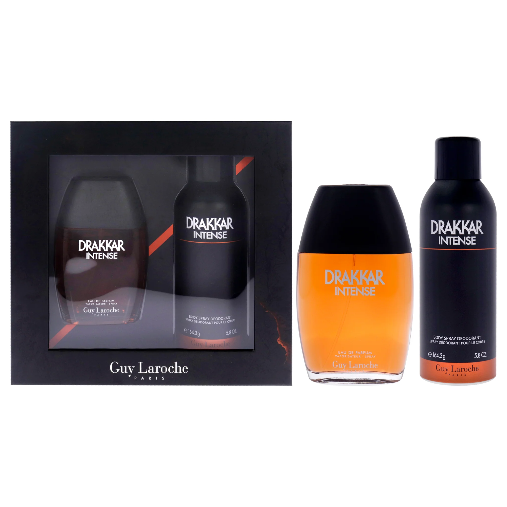 Drakkar Intense by Guy Laroche for Men - 2 Pc Gift Set 3.4oz EDP Spray, 6.7oz Body Spray Deodorant - Olabens