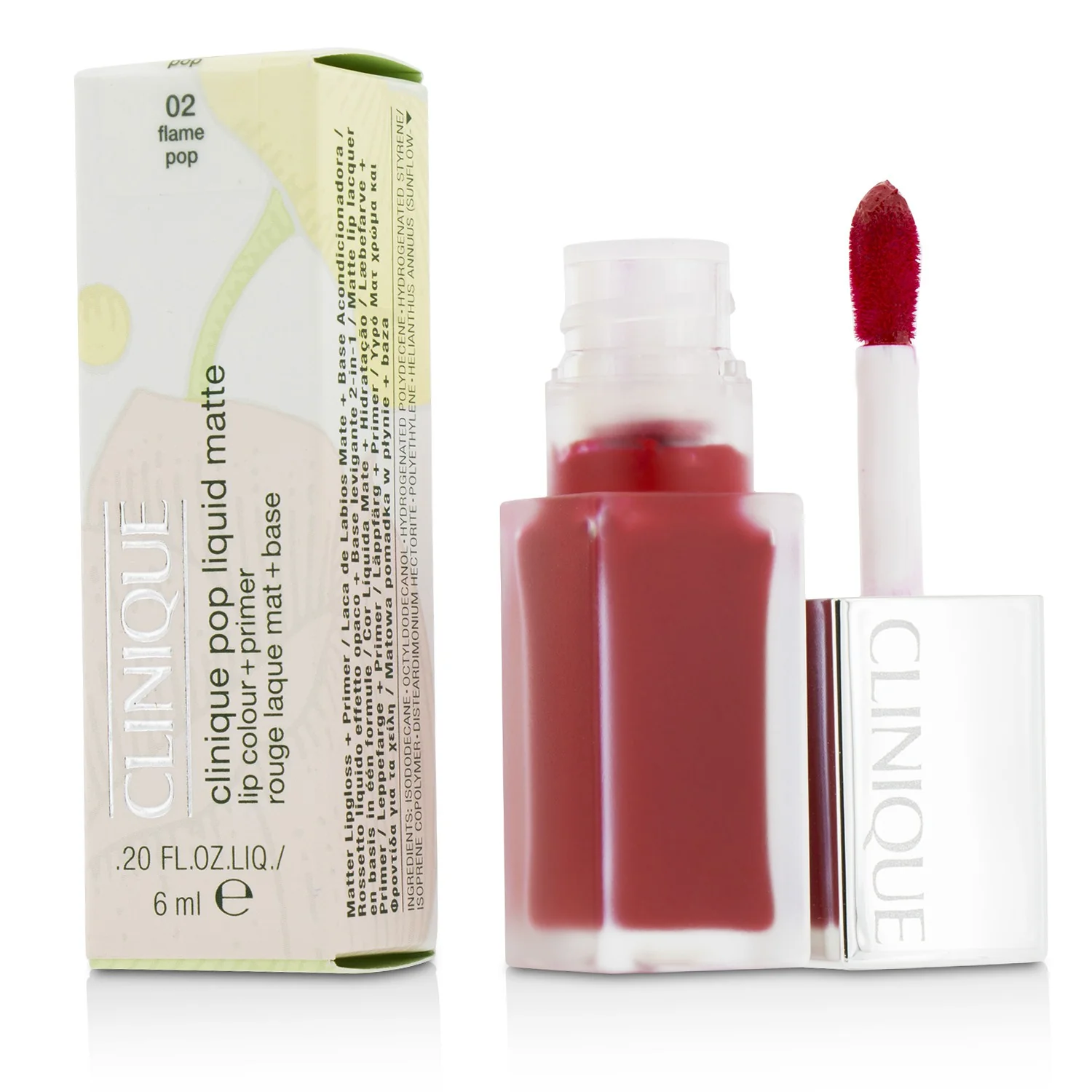 Clinique Pop Liquid Matte Lip Colour + Primer - # 02 Flame Pop  6ml/0.2oz - Olabens