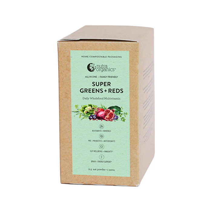 Nutra Organics Organic Super Greens + Reds (Wholefood Multivitamin) Sachet 9g x 10 Pack - Olabens
