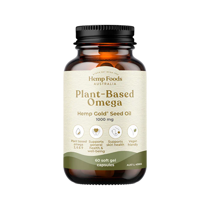 Hemp Foods Australia Plant-Based Omega Hemp Gold Seed Oil Capsules 1000mg 60c - Olabens