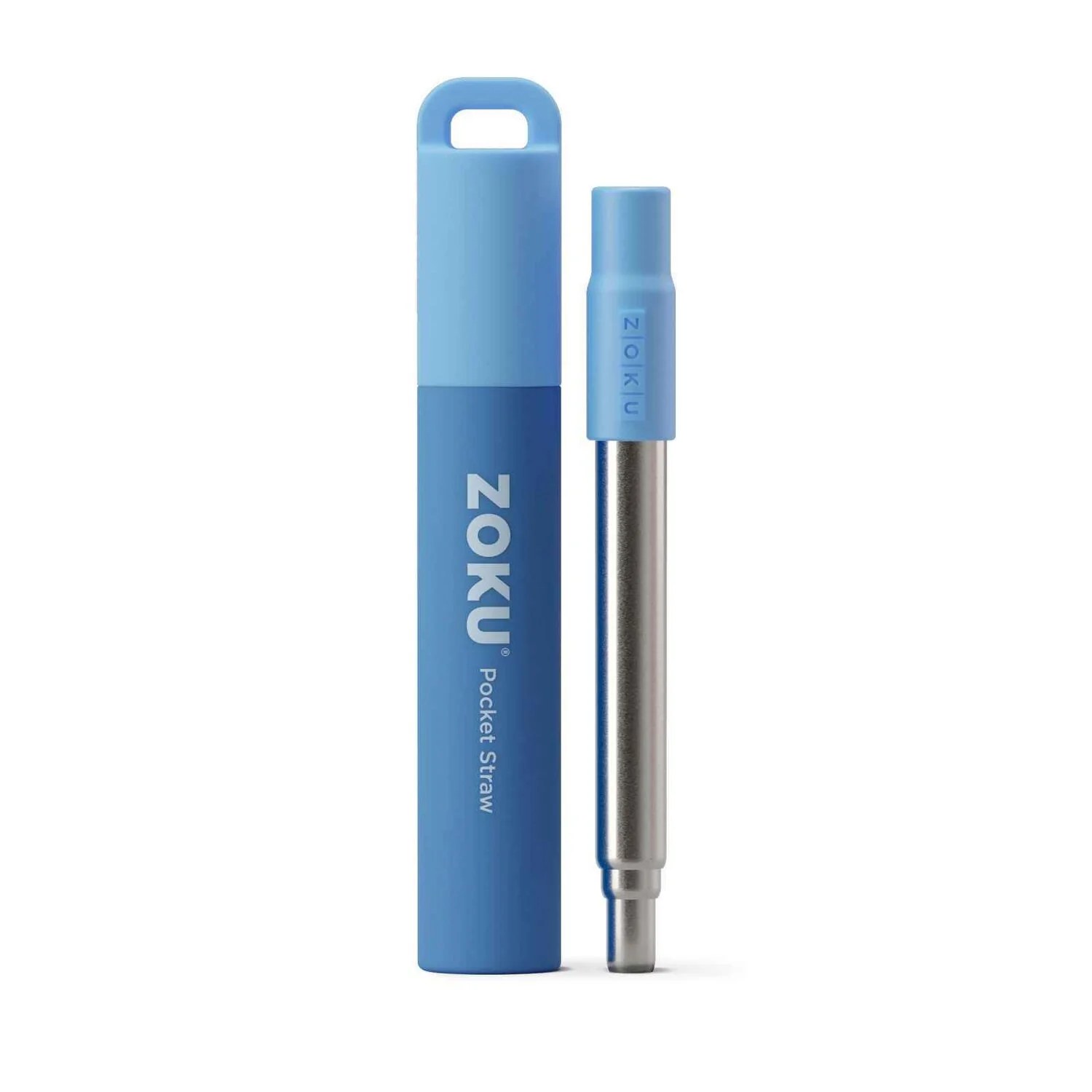 ZOKU Stainless Steel Reusable Pocket Straw  (Carrying Case & Cleaning Brush Included) - Blue  Fixed Size - Olabens