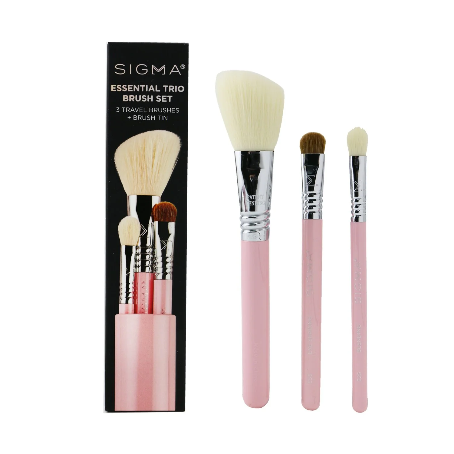 Sigma Beauty Essential Trio Brush Set - # Pink  3pcs+1 Tin - Olabens