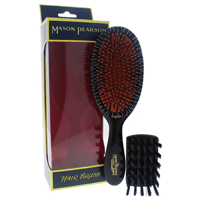 Junior Bristle and Nylon Brush - BN2 Dark Ruby by Mason Pearson for Unisex - 2 Pc Hair Brush and Cleaning Brush - Olabens