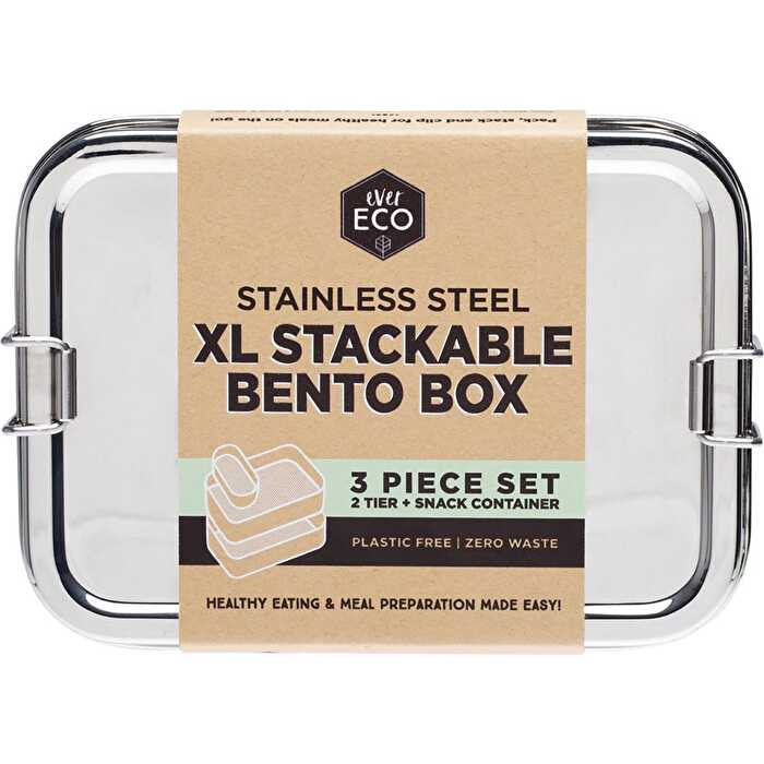 Ever Eco Stainless Steel XL Stackable 2 Tier Bento +Mini Snack 1900ml - Olabens