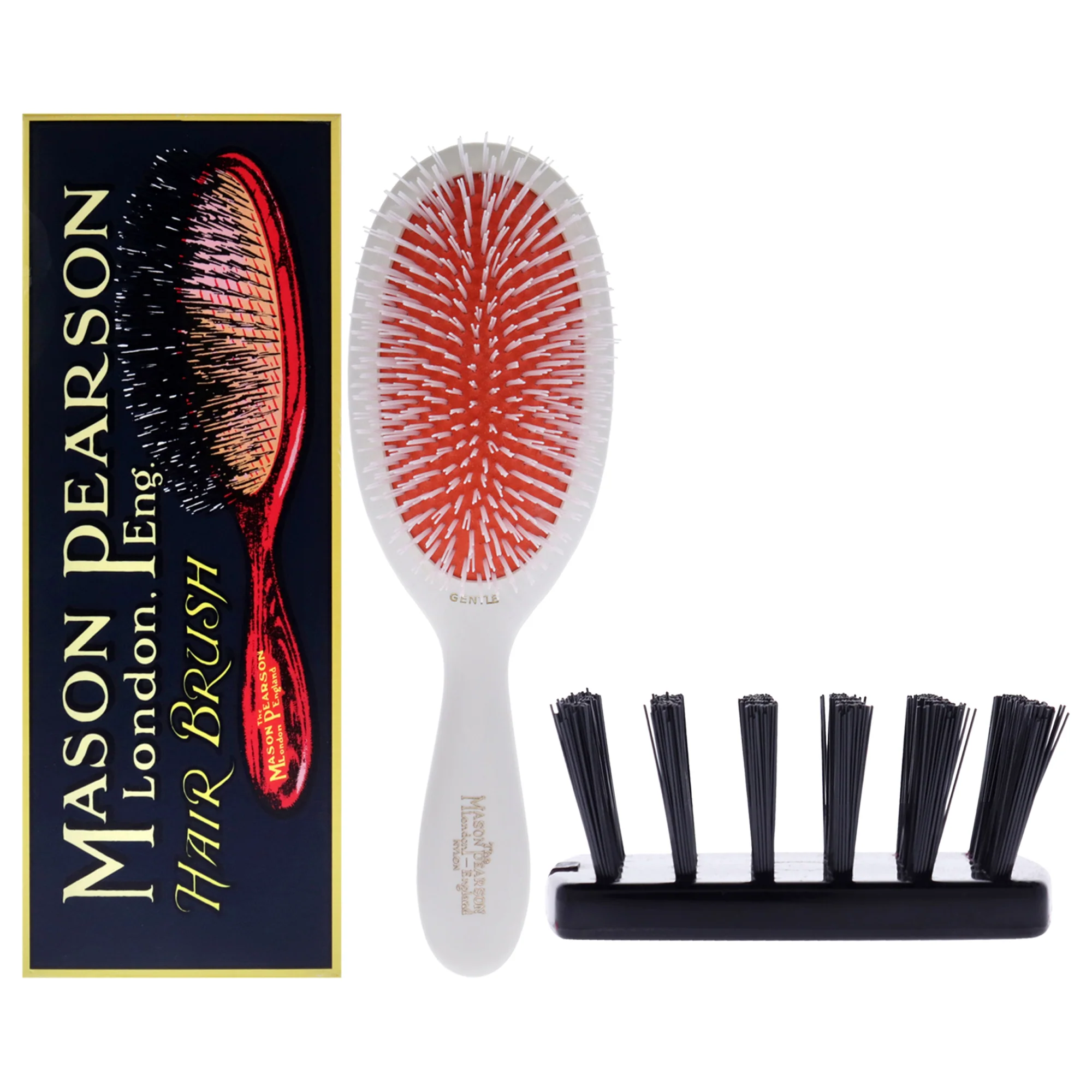Pocket Gentle Nylon Brush - NG2 Ivory White by Mason Pearson for Unisex - 2 Pc Hair Brush, Cleaning Brush - Olabens