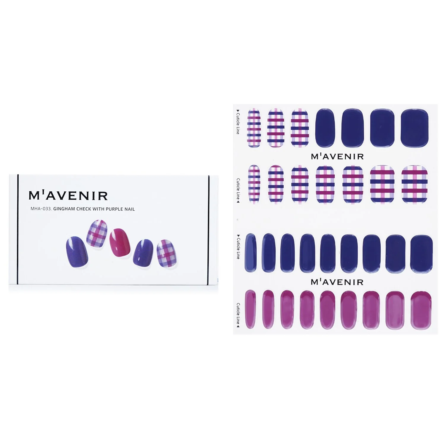 Mavenir Nail Sticker (Patterned) - # Gingham Check With Purple Nail  32pcs - Olabens