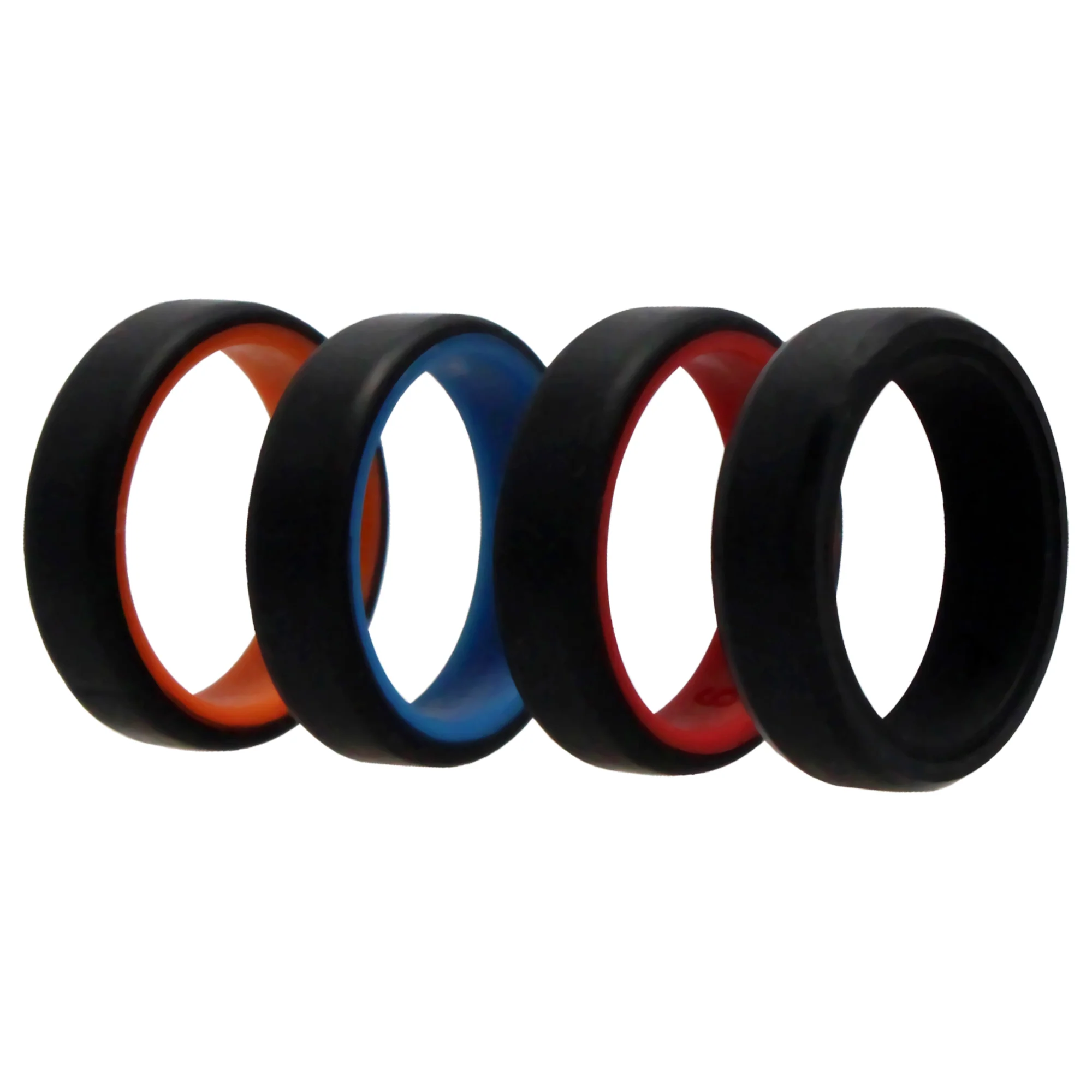 Silicone Wedding 6mm Brush 2Layer Ring Set - MultiColor by ROQ for Men - 4 x 9 mm Ring - Olabens