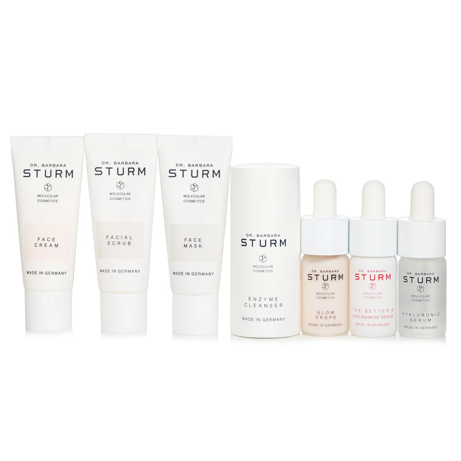 Dr. Barbara Sturm GLOW KIT:FACIAL SCRUB, FACE MASK, HYALURONIC SERUM, FACECREAM,GLOW DROPS,ENZYME CLEANSER,THE BETTER B NIACINAMIDE SERUM  7pcs+1bag - Olabens