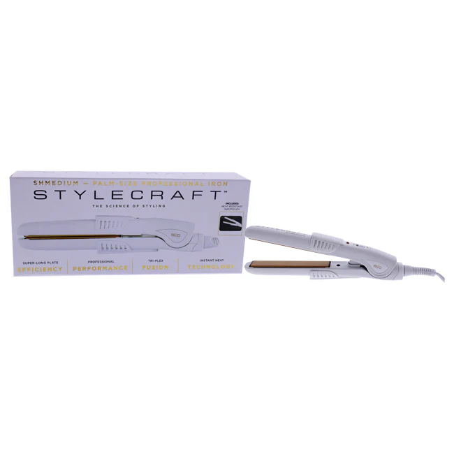 StyleCraft Shmedium Palm-Size Professional Iron Straightener - SCSH58W White by StyleCraft for Unisex - 1 Pc Flat Iron - Olabens