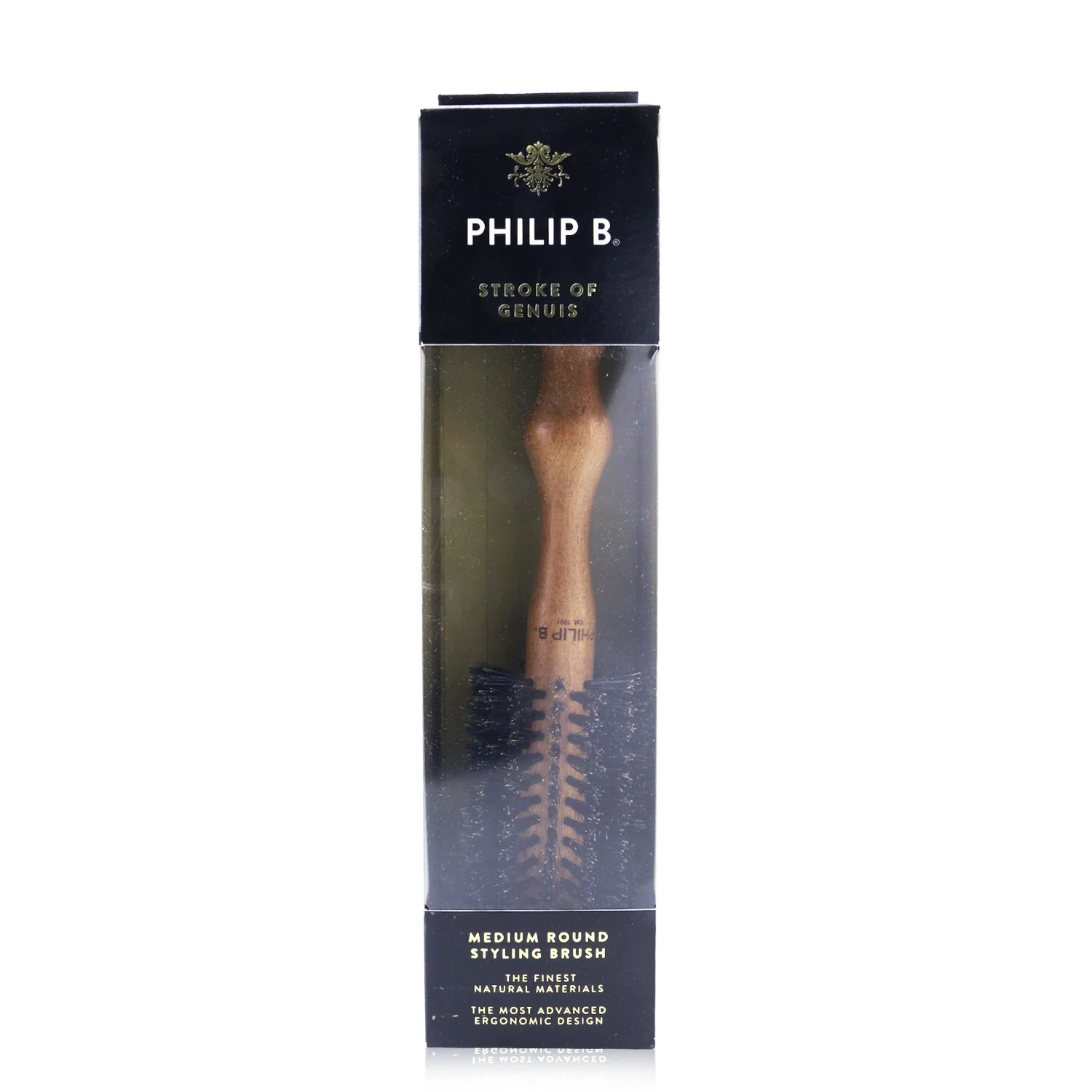 Philip B Medium 55mm Round Brush (Polished Mahogany Handle, 65% Boar Bristle + 35% Nylon)  1pc - Olabens