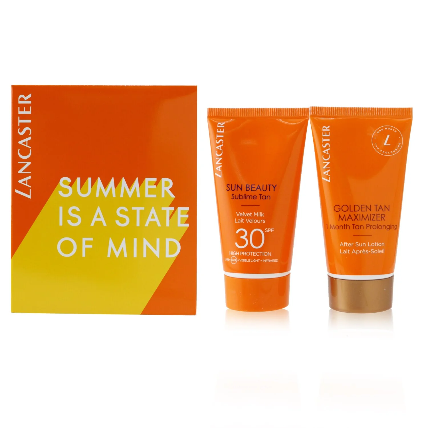 Lancaster Summer Is A State of Mind Set: 1x Sun Beauty Sublime Tan Velvet Milk SPF 30 - 50ml/1.7oz + 1x Golden Tan Maximizer After Sun Lotion - 50ml/1.7oz  2pcs - Olabens