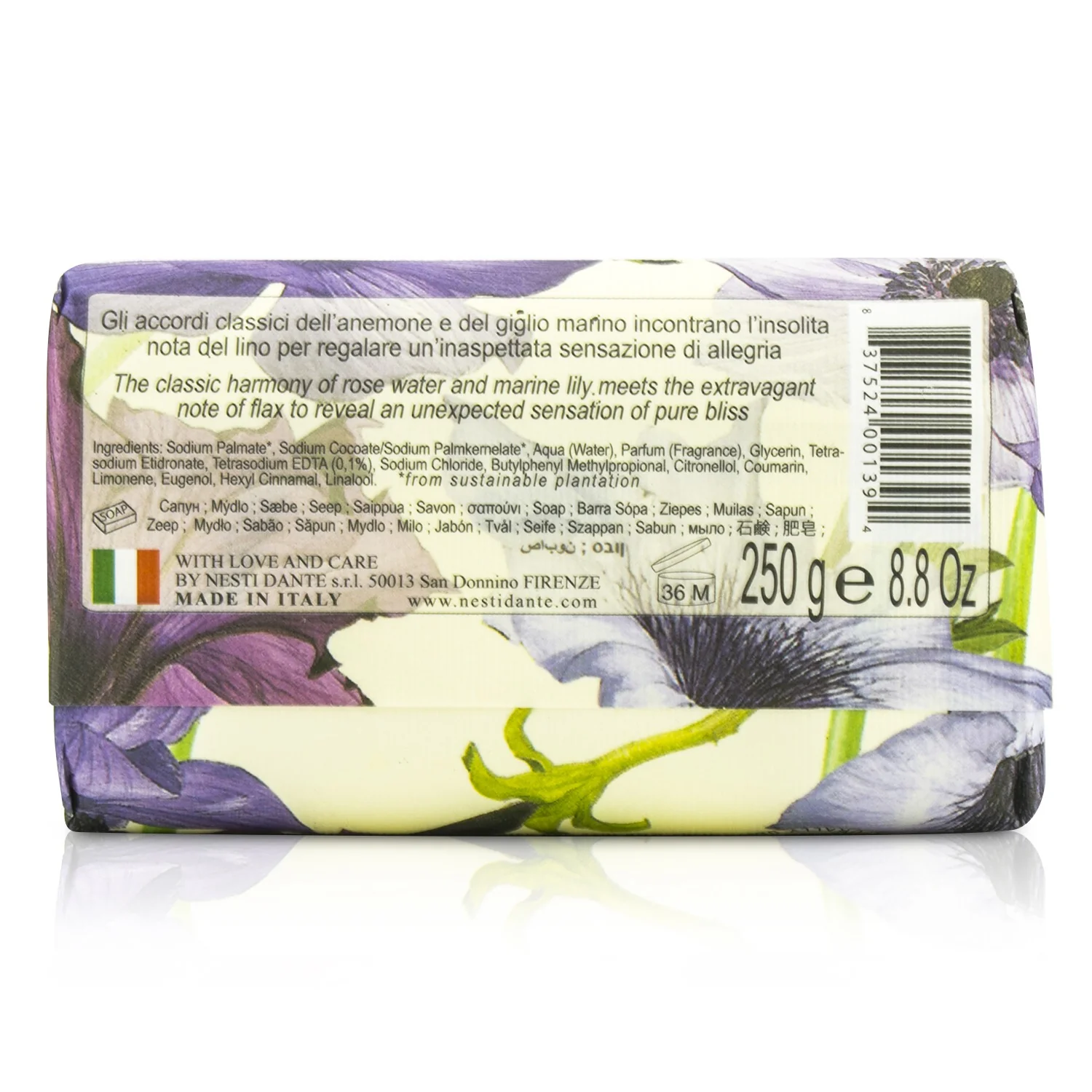 Nesti Dante Dolce Vivere Fine Natural Soap - Portofino - Flax, Rose Water & Marine Lily  250g/8.8oz - Olabens