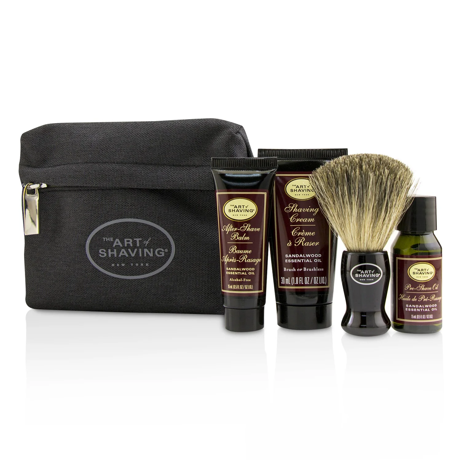 The Art Of Shaving Starter Kit - Sandalwood: Pre Shave Oil + Shaving Cream + After Shave Balm + Brush + Bag  4pcs + 1Bag - Olabens