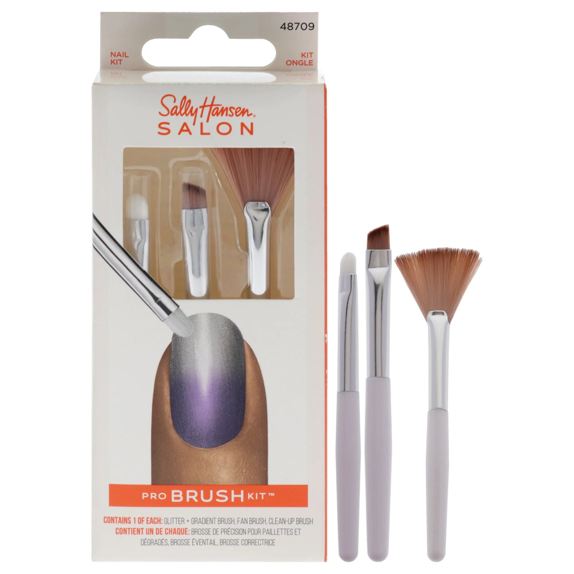Salon Pro Brush Kit - 48709 by Sally Hansen for Women - 3 Pc Glitter Plus Gradient Brush, Clean-Up Brush, Fan Brush - Olabens