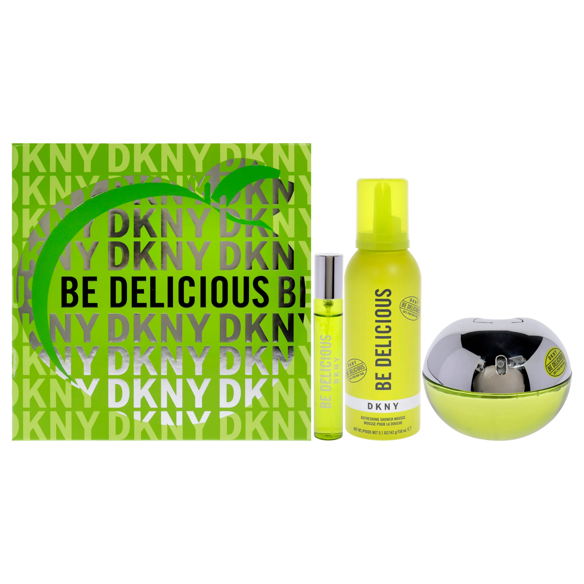 DKNY Be Delicious by Donna Karan for Women - 3 Pc Gift Set 3.4oz EDP Spray, 0.5oz EDP Spray, 5.1oz Shower Mousse - Olabens