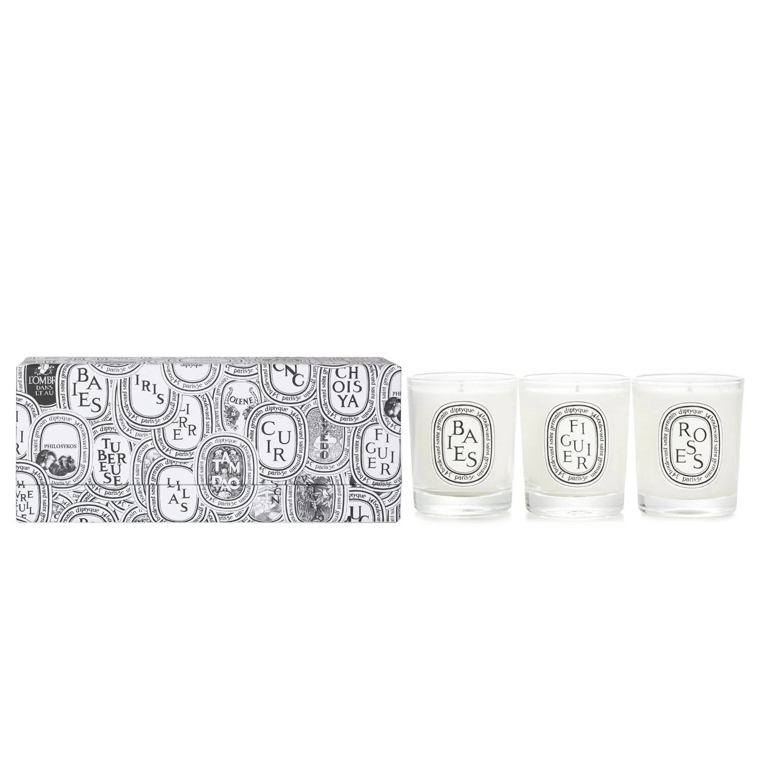 Diptyque Scented Mini Candle Discovery Set: Baies, Figuier, Roses  70g x3pcs - Olabens