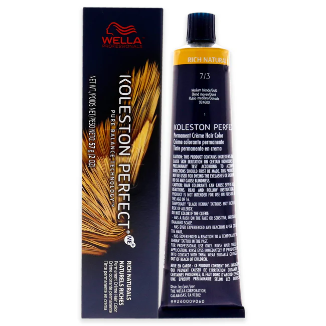 Wella Koleston Perfect Permanent Creme Hair Color - 7 3 Medium Blonde-Gold by Wella for Unisex - 2 oz Hair Color - Olabens