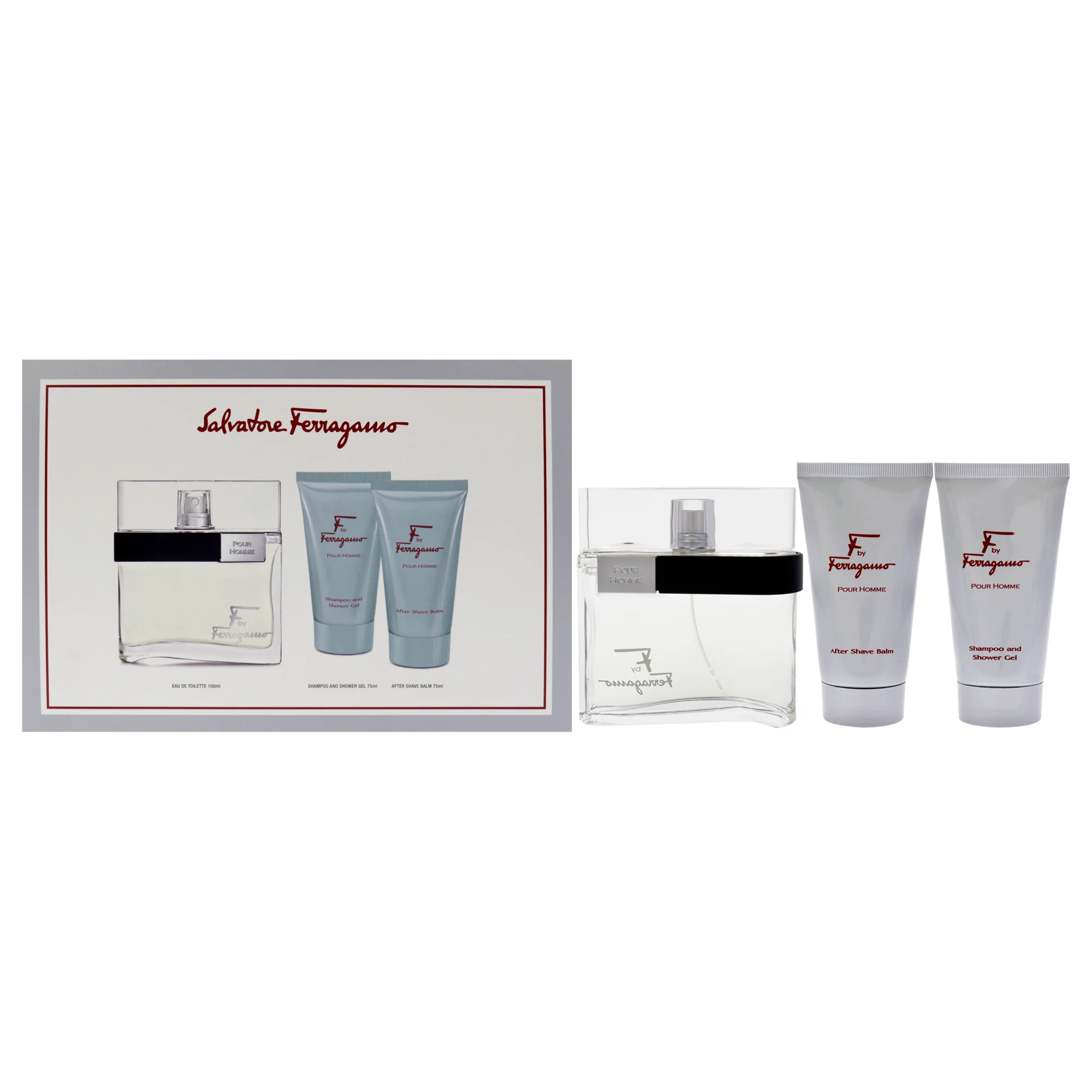 F by Salvatore Ferragamo for Men - 3 Pc Gift Set 3.4oz EDT Spray, 2.5oz Shower Gel, 2.5oz After Shave Balm - Olabens