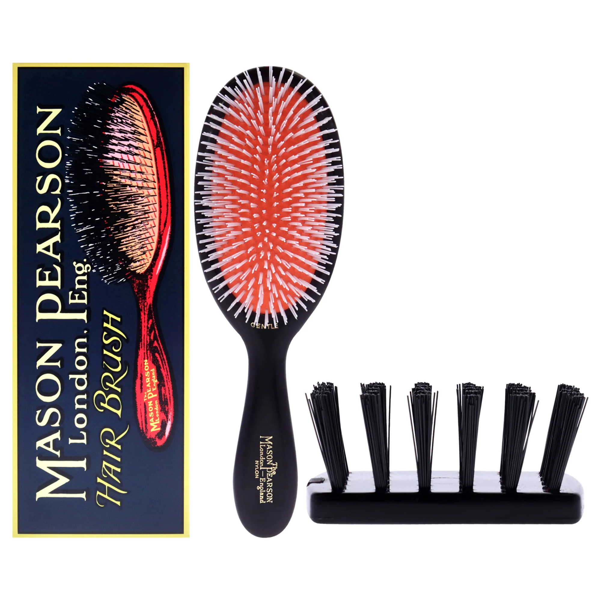 Mason Pearson Pocket Gentle Nylon Brush - NG2 Dark Ruby by Mason Pearson for Unisex - 2 Pc Hair Brush, Cleaning Brush - Olabens