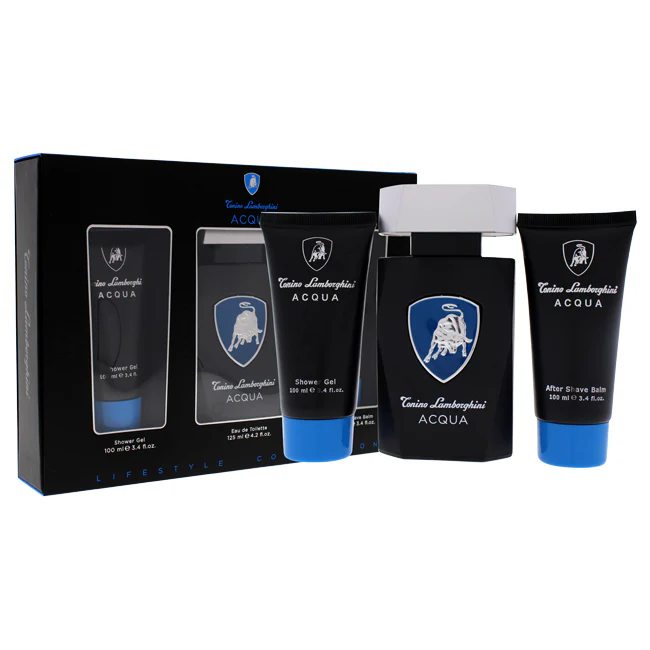 Tonino Lamborghini Acqua by Tonino Lamborghini for Men - 3 Pc Gift Set 4.2oz EDT Spray, 3.4oz Shower Gel, 3.4oz After Shave Balm - Olabens