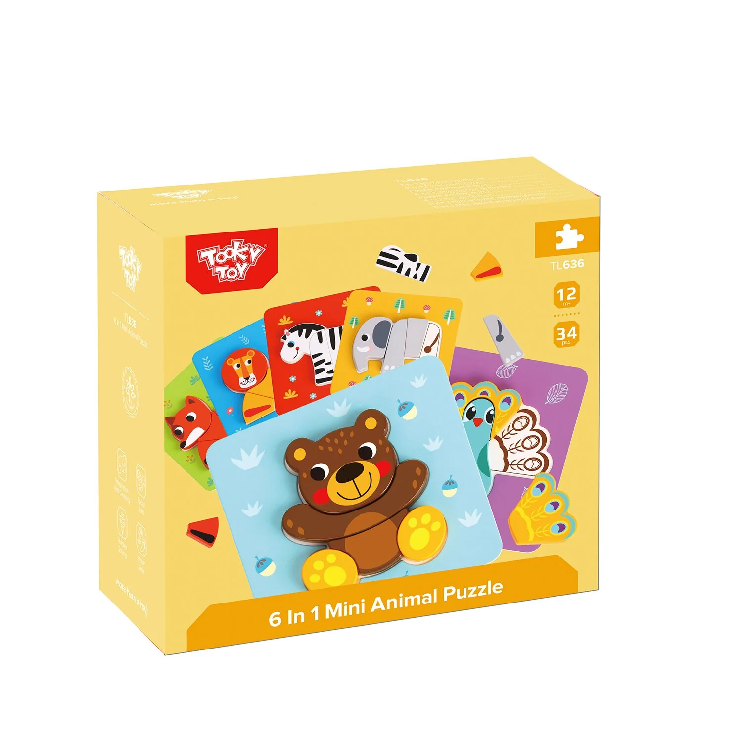 Tooky Toy Co 6 In Mini Animal Puzzle  17x17x2cm - Olabens
