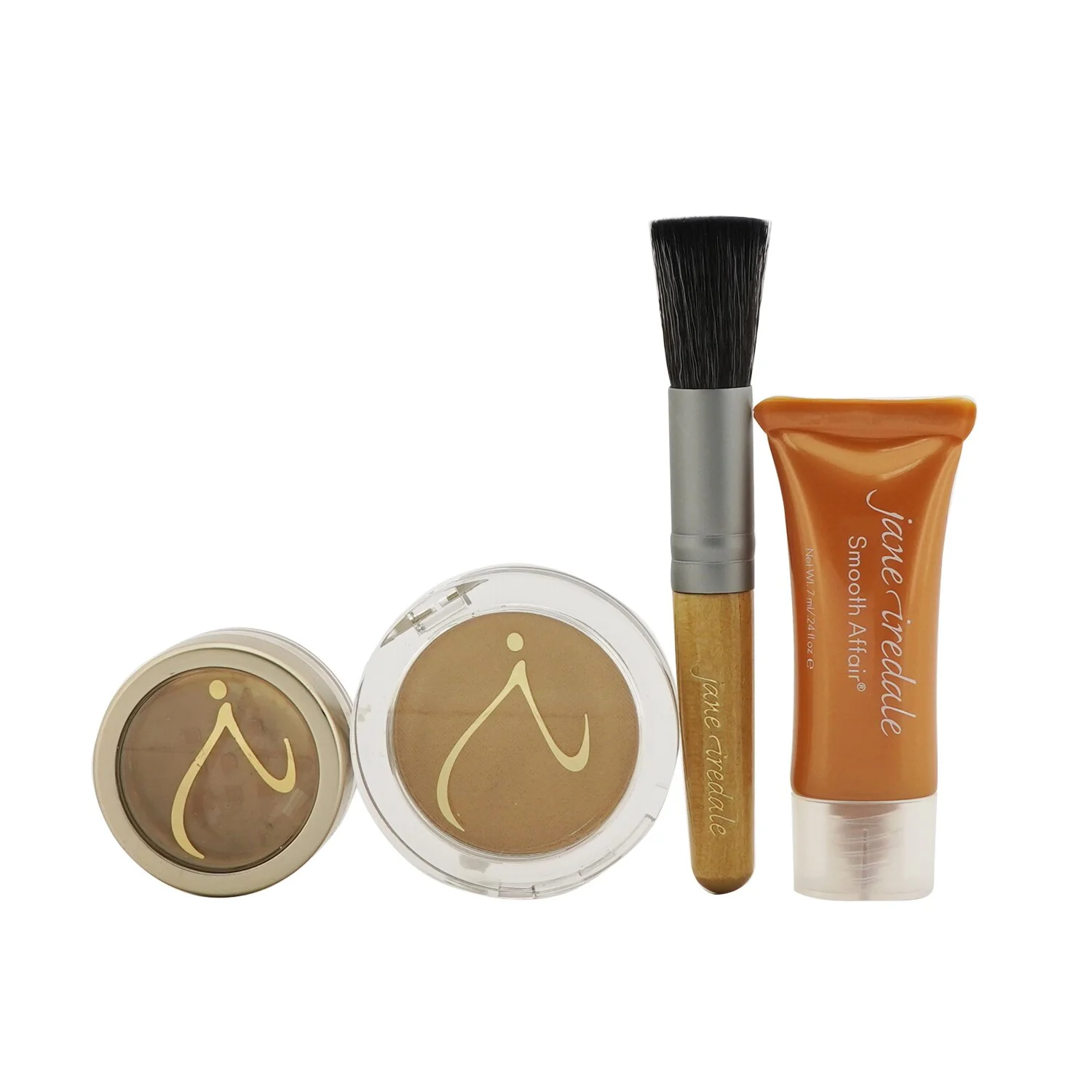 Jane Iredale Make Up Set (1x Primer 7ml + 1x Loose Mineral Powder 1.7g + 1x Mineral Foundation 2.8g + 1x Mini Powder Brush)  4pcs+1bag - Olabens