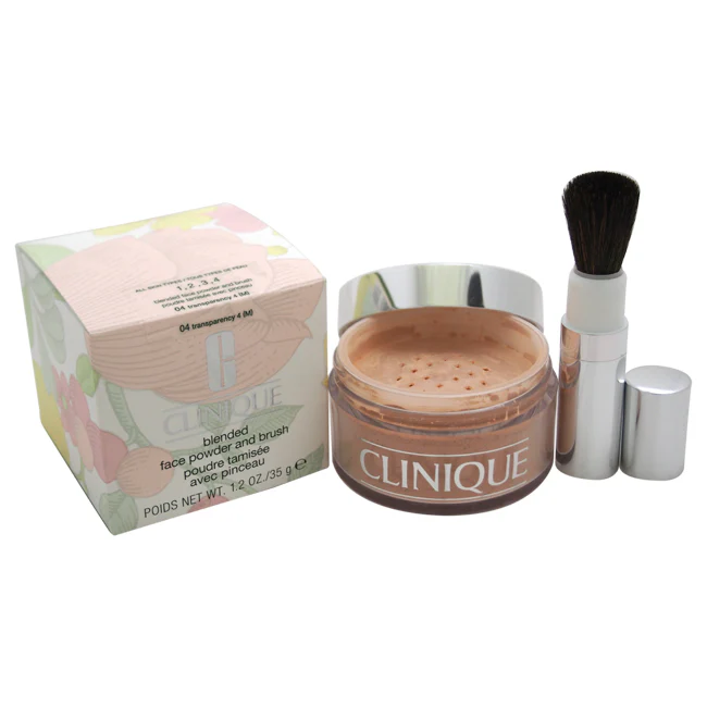 Clinique Blended Face Powder and Brush - # 04 Transparency 4 (M)- All Skin Types by Clinique for Women - 1.2 oz Powder - Olabens