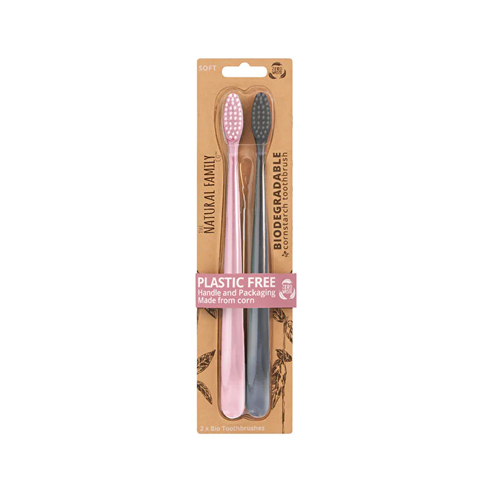 The Natural Family Co . Bio Toothbrush Rose Quartz & Monsoon Mist Twin Pack - Olabens