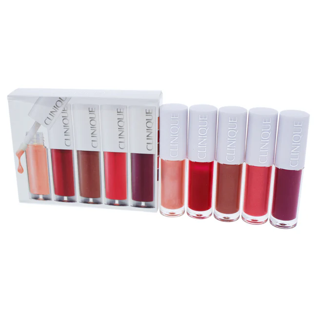 Clinique Pop Splash Lip Gloss Plus Hydration Set by Clinique for Women - 5 x 0.05 oz Air Kiss, Juicy Apple, Sorbet, Rosewater, Pinot - Olabens